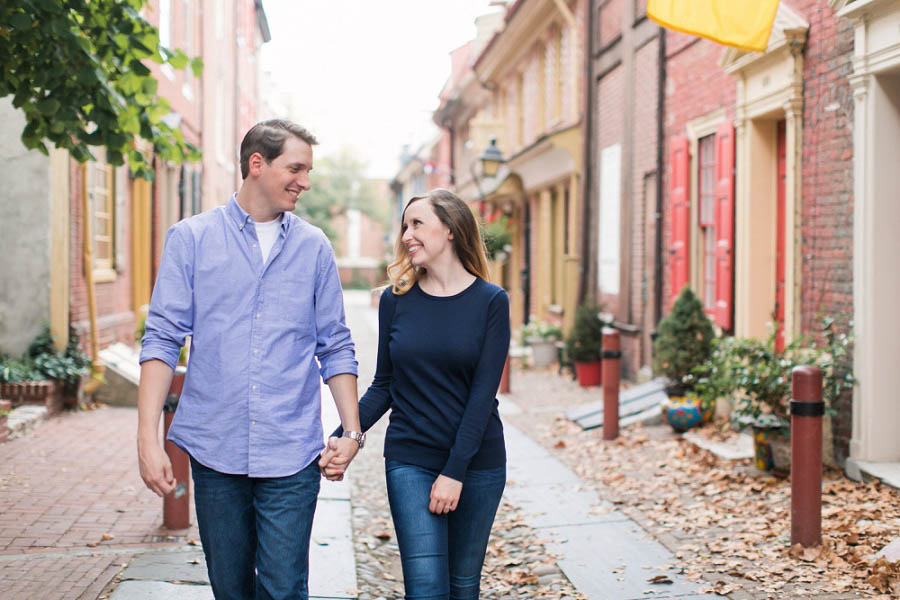 Old City Philadelphia engagement photos captured by Philadelphia engagement photographer Amy Rizzuto of Amy Rizzuto Photography in Elfreth's Alley