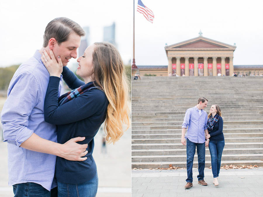 Old City Philadelphia engagement photo captured by Philadelphia engagement photographer Amy Rizzuto of Amy Rizzuto Photography on the Art Museum Steps