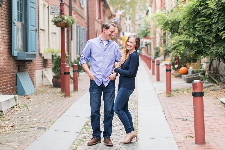 Old City Philadelphia engagement photo captured by Philadelphia engagement photographer Amy Rizzuto of Amy Rizzuto Photography in Elfreth's Alley