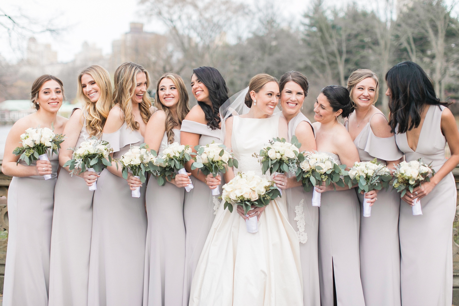 Central Park wedding photo with bride and bridesmaids