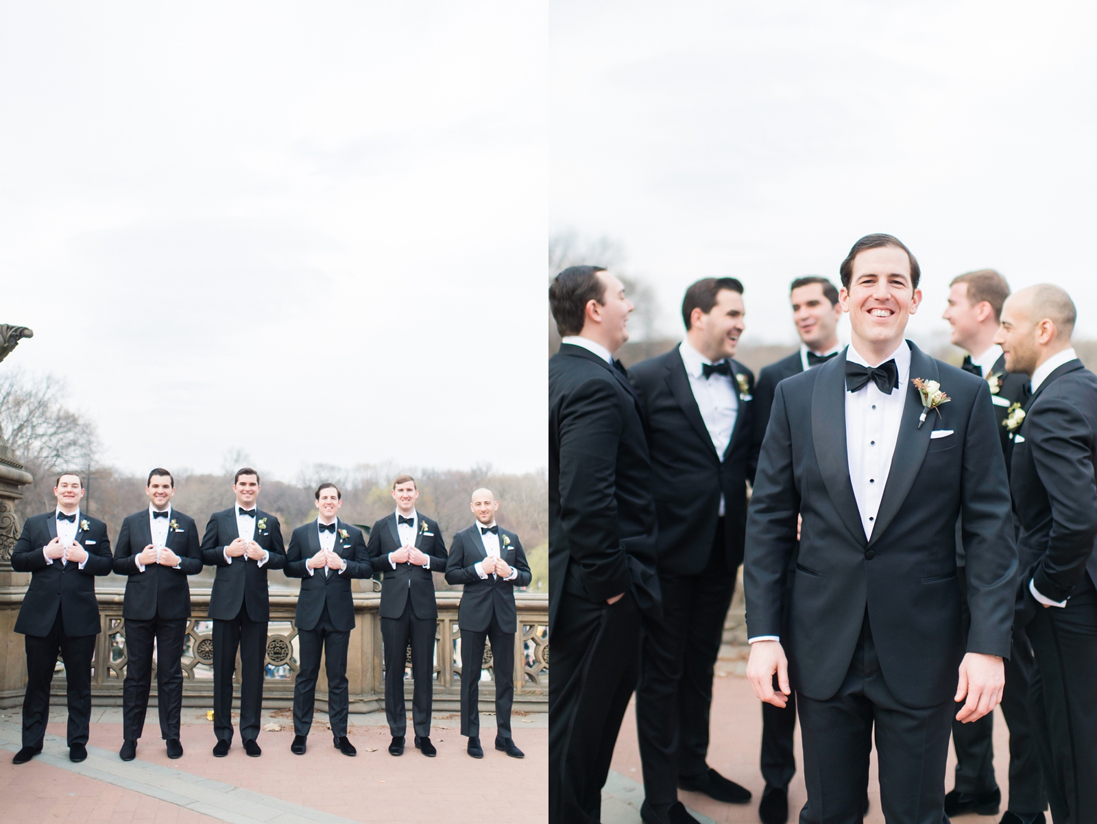Central Park wedding photo with groom and groomsmen