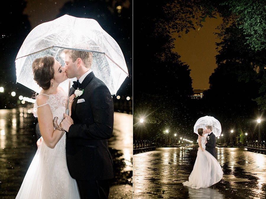 Backlit wedding photo in rain at Central Park captured by Amy Rizzuto Photography