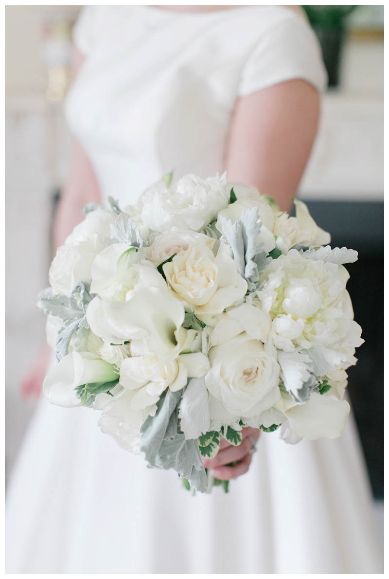 white bridal bouquet with roses and peonies