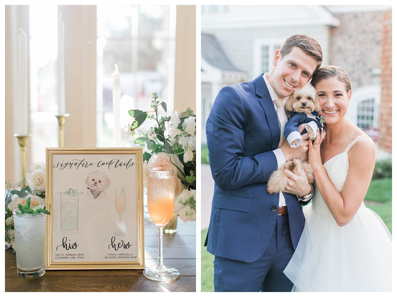 Dog inspired signature wedding cocktails and dog groomsman at The Ryland Inn wedding captured by best NJ wedding photographer Amy Rizzuto Photography