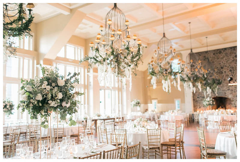 Hanging floral garlands by Twisted Willow Flowers at The Ryland Inn wedding reception captured by best NJ wedding photographer Amy Rizzuto Photography