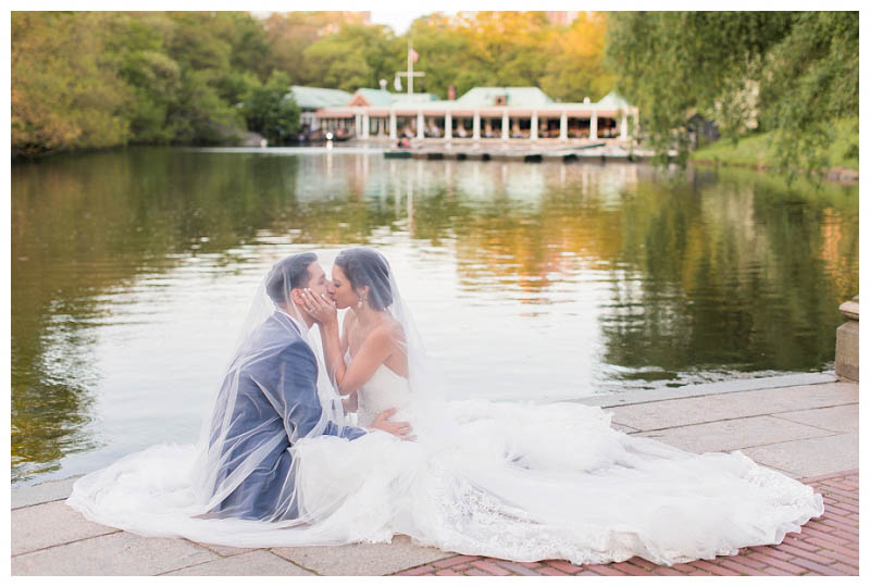 Central Park Boathouse summer wedding photo captured by best NYC wedding photographer Amy Rizzuto Photography