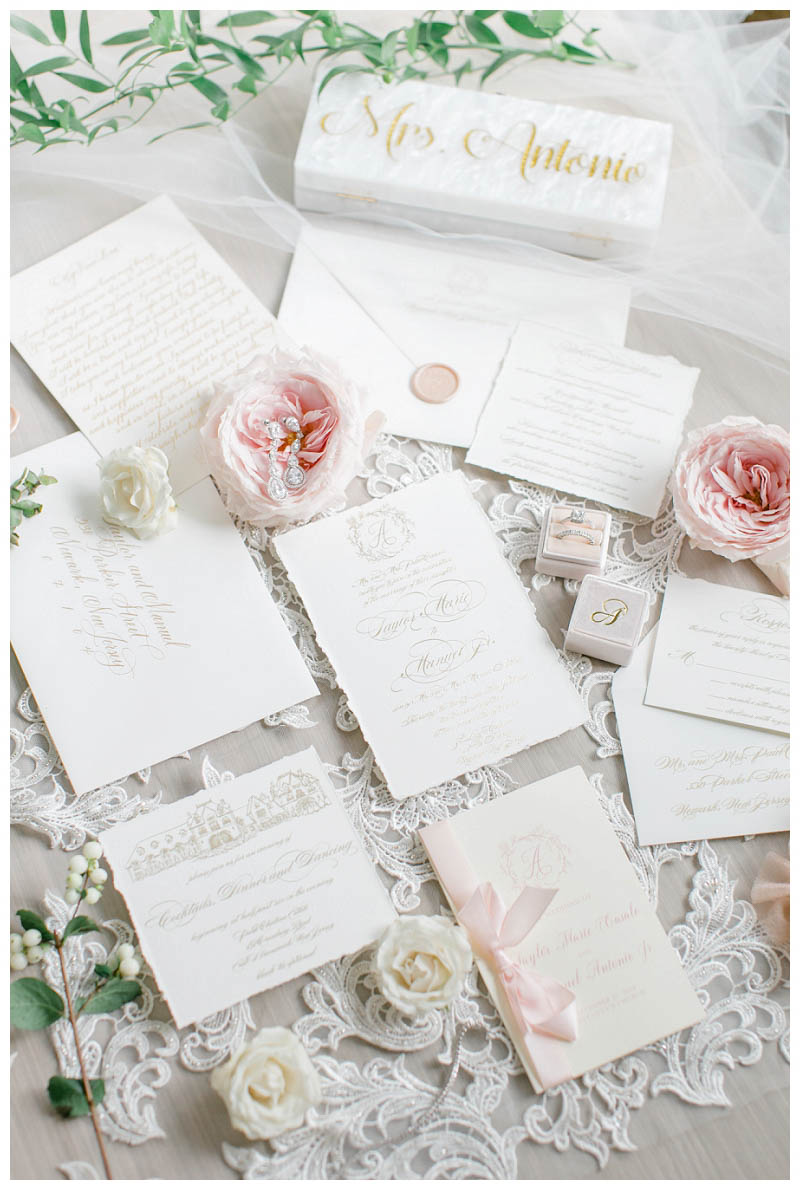 delicate white wedding invitations by Whimsy B Paperie