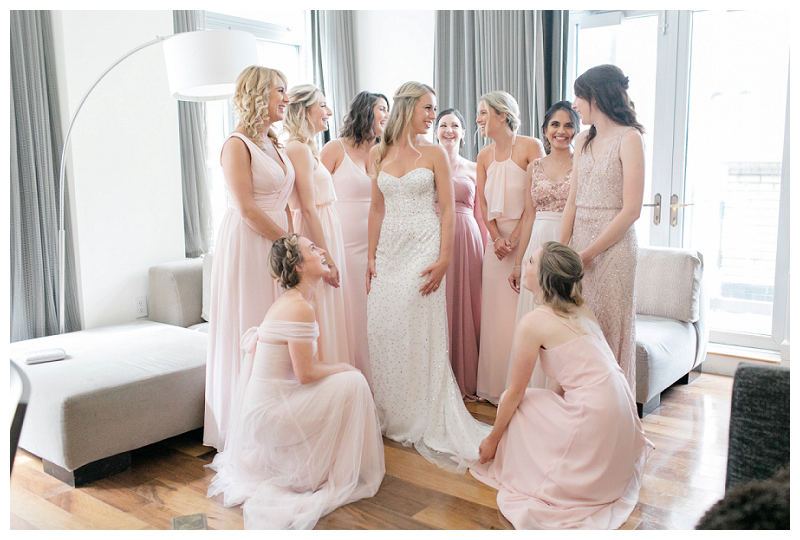 Bridesmaids and bride getting ready photo idea for NYC wedding