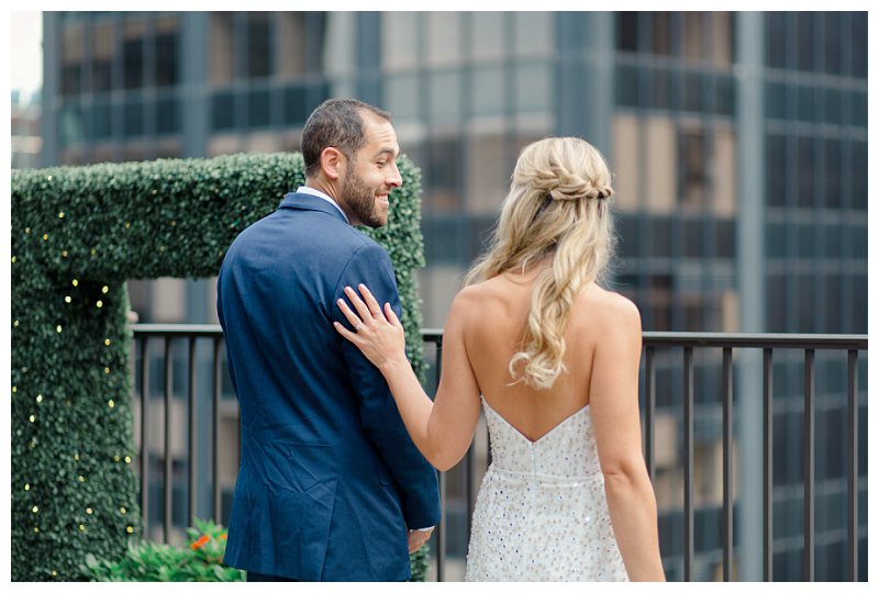 happy groom sees bride for first time for nyc wedding