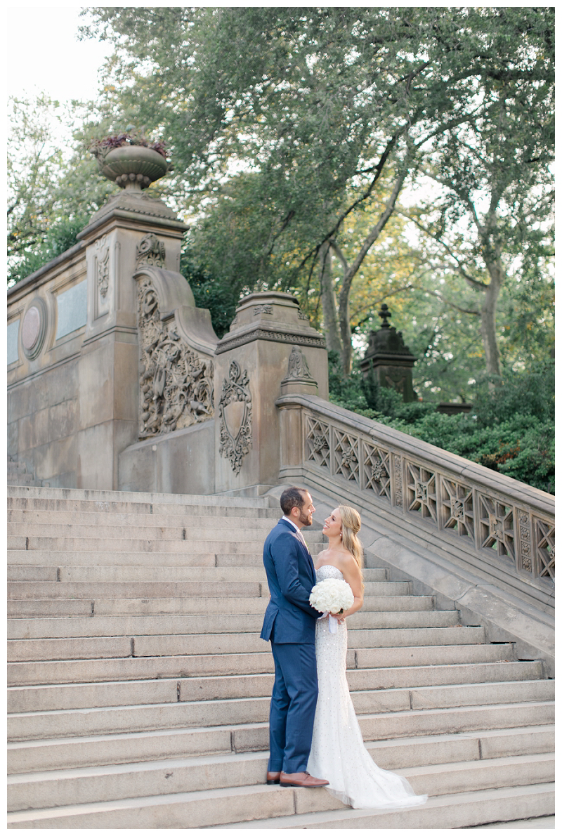 central park boathouse bride and groom in bethesda steps wedding photo