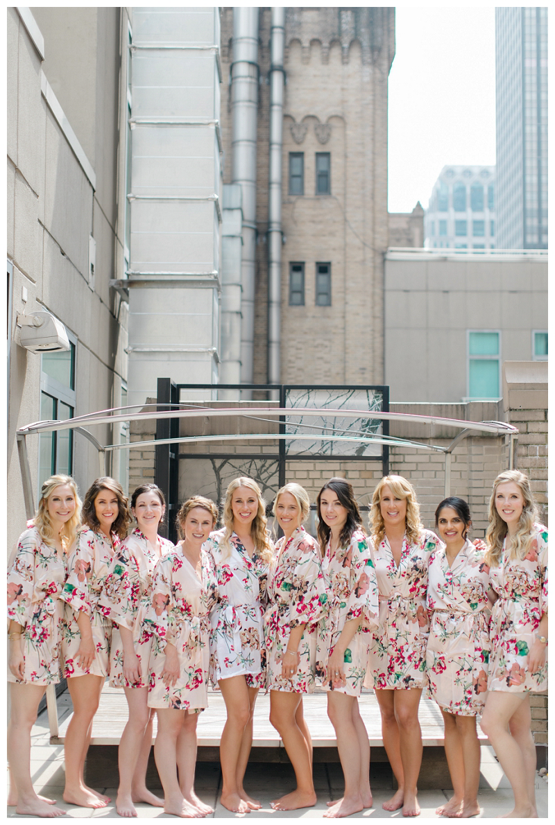 Bridesmaids in floral robes in NYC