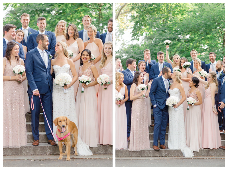 central park boathouse wedding bridal party with dog