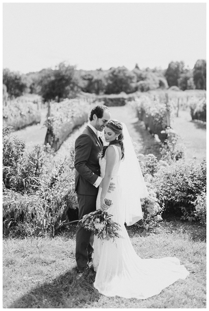 black and white winery wedding photo