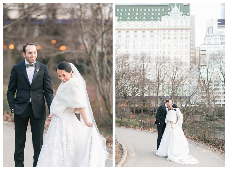 bride and groom in central park before yale club wedding