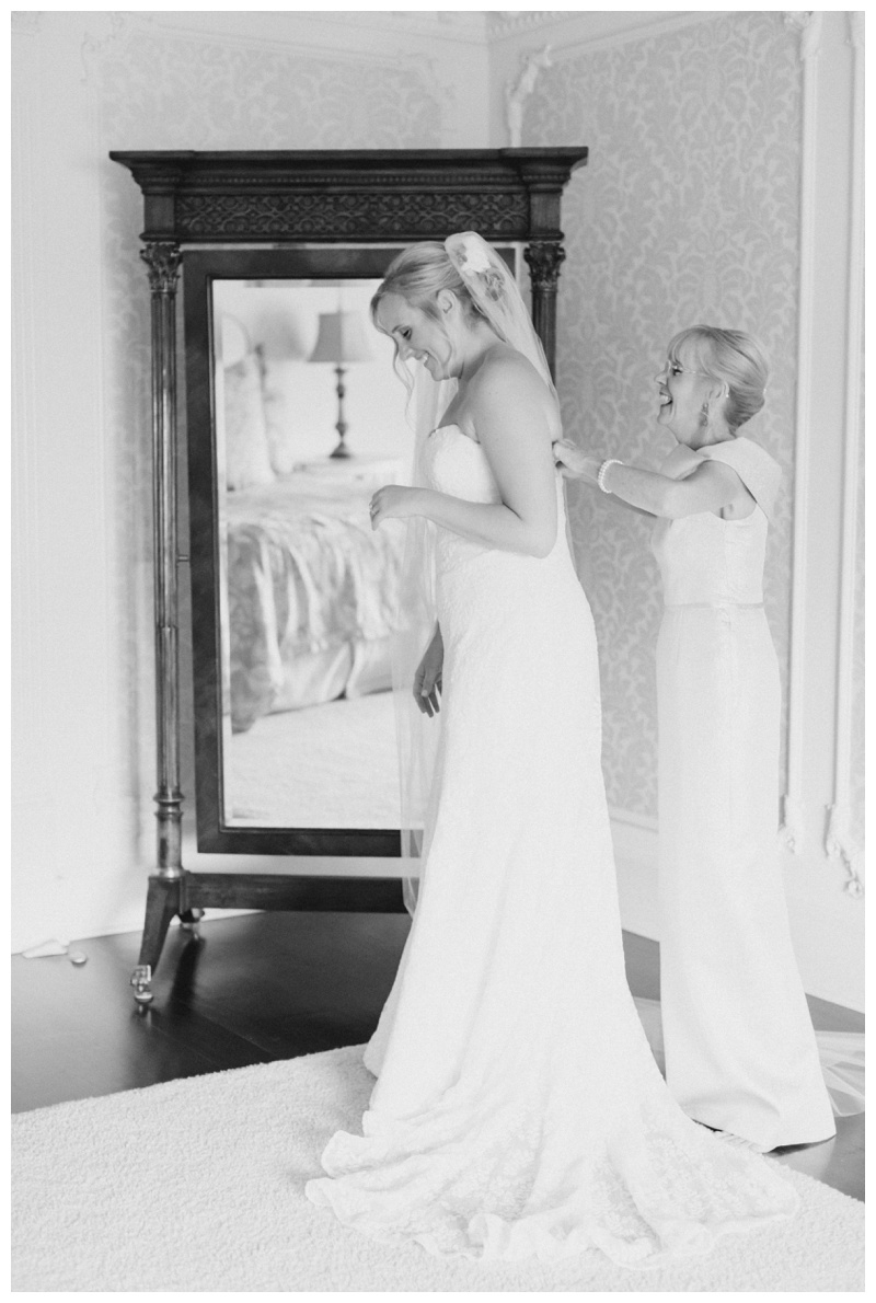 Mom helps bride get dressed on NJ wedding day