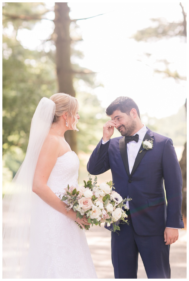 groom crying during first look photos at ashford estate wedding
