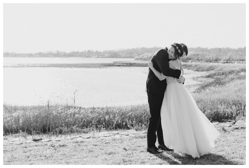 black and white first look photo at The Inn at Longshore wedding