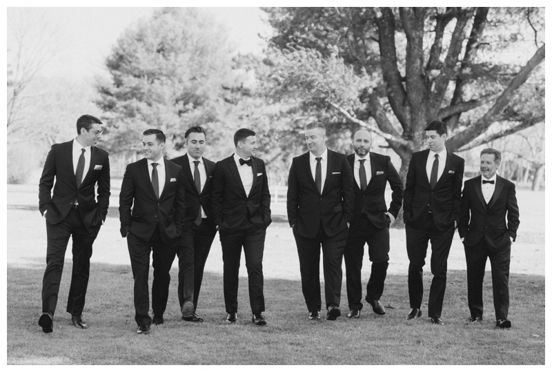 black and white groomsmen photo for winter wedding