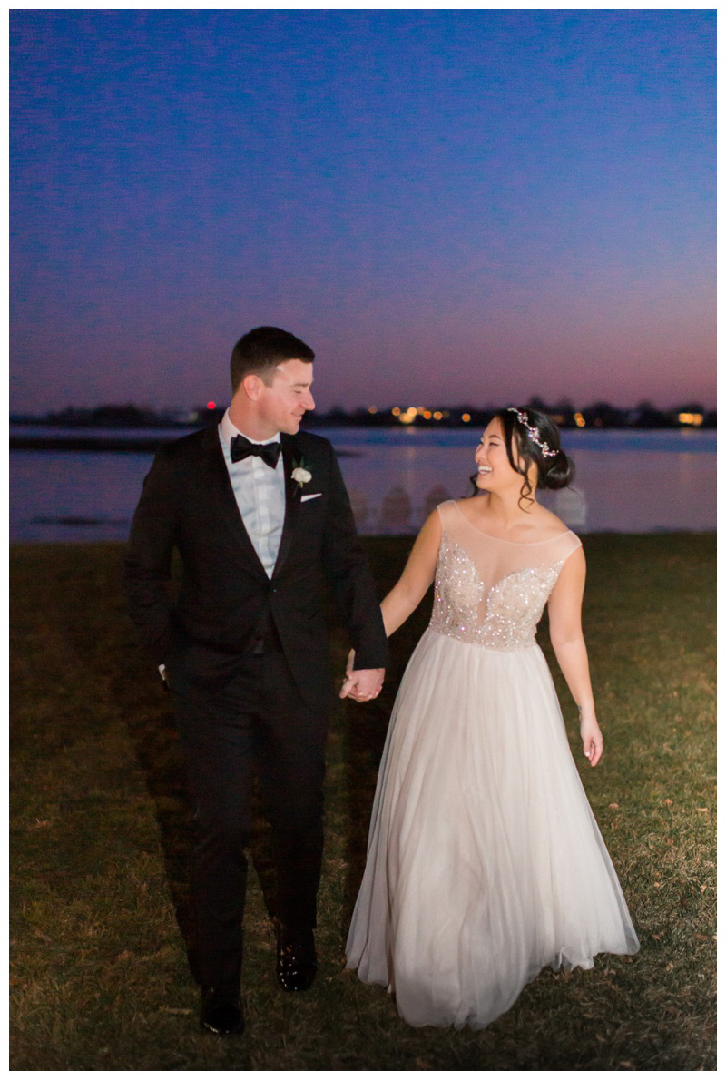 Sunset wedding photo at The Inn at Longshore wedding captured by Amy Rizzuto Photography