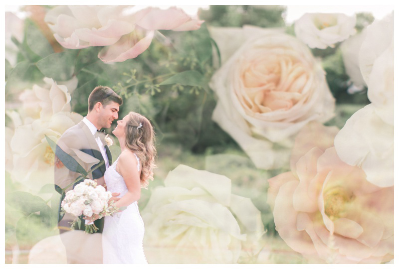 Double exposure wedding photo with light pink flowers at best outdoor wedding venue in NJ Bear Brook Valley captured by NJ wedding photographer Amy Rizzuto Photography