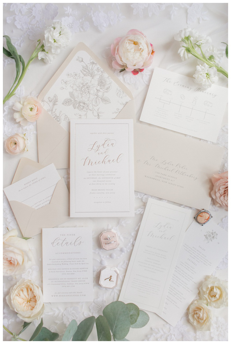 Hudson Paper white beige and pink wedding invitation suite photographed by Amy Rizzuto Photography